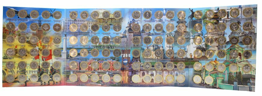 Набор биметаллических десяток 2 монетных двора 102 шт.(без ЧЯПа) в альбоме XF-UNC
